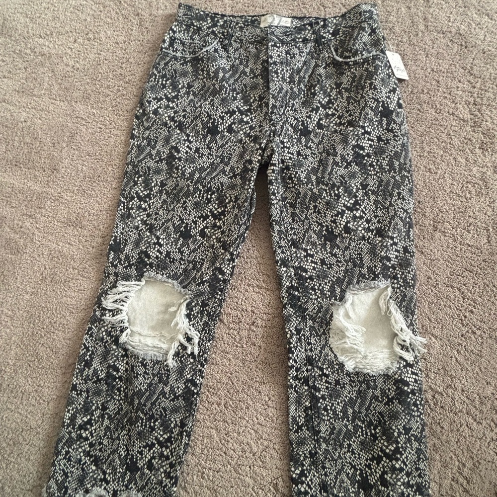 Free People Black and White Snake Print Pants